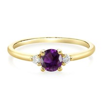 5mm Simulated Amethyst Solitaire 3-Stone Engagement Ring 14K Yellow Gold Plated - £51.11 GBP