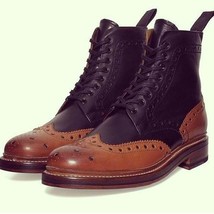 NEW  Handmade Ankle High Two Tone ankle Boots, Fashion Men Leather ankle Boots 2 - £122.14 GBP