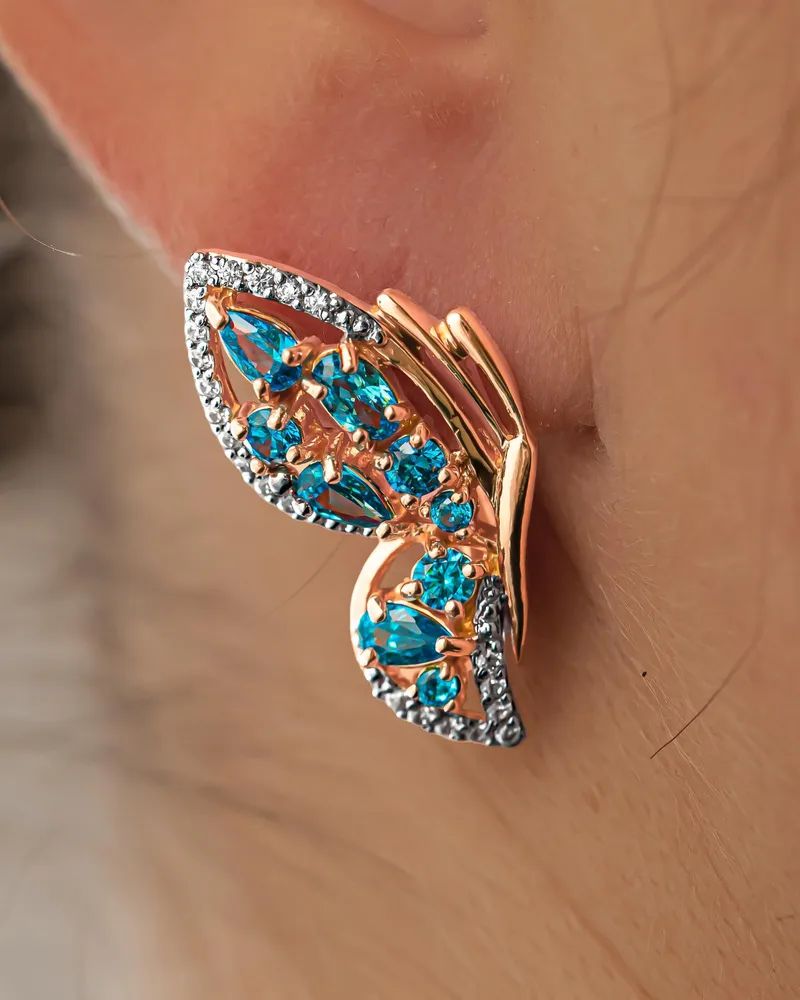 Earrings jewelry Silver gold plated 925 assay value with topaz - $159.00