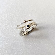 Set of 2 sterling silver stacking rings with gold accent and genuine Sapphire - £190.31 GBP