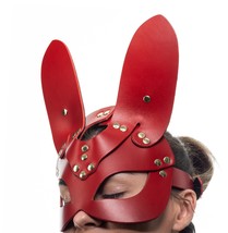 BDSM Red Leather Bunny Mask &amp; Gold Hardware, Bondage Bunny Sexy Mona Mask Fetish - £96.51 GBP