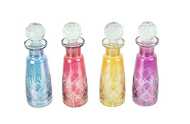 Set of 4 Colored Cut Glass Decorative Perfume Bottles With Stoppers - $49.49