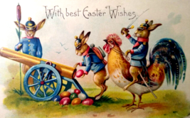 Easter Postcard Fantasy Military Dressed Rabbits Shoots Eggs From Cannon BW 289 - £35.51 GBP