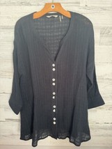 Soft Surroundings Cardigan Medium Black Sheer Crinkle Linen Button Up Tunic Top - £18.59 GBP