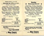 Blue Canary Menu College Avenue in Milwaukee Wisconsin 1970&#39;s Polka Palace - $17.82