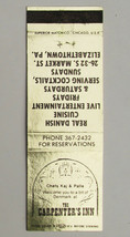 The Carpenter&#39;s Inn  Elizabethtown, Pennsylvania Restaurant 20FS Matchbook Cover - £1.37 GBP