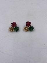 Pair of Christmas Earrings Red Gold Green Christmas Bows Pierced Ears Only - £6.07 GBP