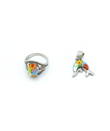 Reverse Painted Glass Sterling Silver Diamond Accent Ring and Pendant Set - £184.60 GBP