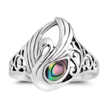 Majestic Swirl Swan Abalone Shell Wings Sterling Silver Ring-8 - £10.97 GBP