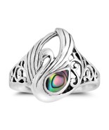 Majestic Swirl Swan Abalone Shell Wings Sterling Silver Ring-8 - £11.16 GBP
