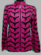 Womens pink leather leaf jacket xl 1 thumb200