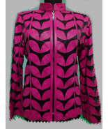 Pink Leather Leaf Jacket Women All Colors Sizes Genuine Lambskin Zipper Short D1 - £180.83 GBP