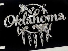 Engraved OK Oklahoma State Diamond Etched License Plate Front Vanity Car Tag - £17.54 GBP