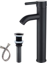 Black Bathroom Sink Faucet Tall Body Single Handle Basin Mixer Tap Single Hole - £38.77 GBP