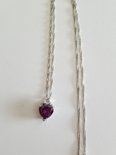 Fashion Jewelry ~ Silver-tone ~ Heart Design with a Purple Crystal ~ Necklace  Item image 4