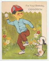 Vintage Birthday Card Boy Throws Baseball to Dog 1960&#39;s Forget Me Not - $9.89