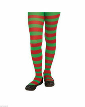 Child Red Green Striped Tights Christmas Candy Cane Jolly Elf Santa&#39;s Helper Med - £6.22 GBP
