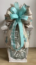 1 Pcs Aqua &amp; Beige Spring Easter Wired Wreath Bow 10 Inch #MNDC - £31.55 GBP