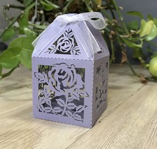 100pcs Pearl Light Purple Rose Laser Cut Wedding Favor Boxes,Wedding Gif... - $34.00+