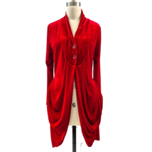 Y2K VTG Pyramid Red Velvet Draped Jacket Stretch 2 Button Cocktail Gothi... - $94.99