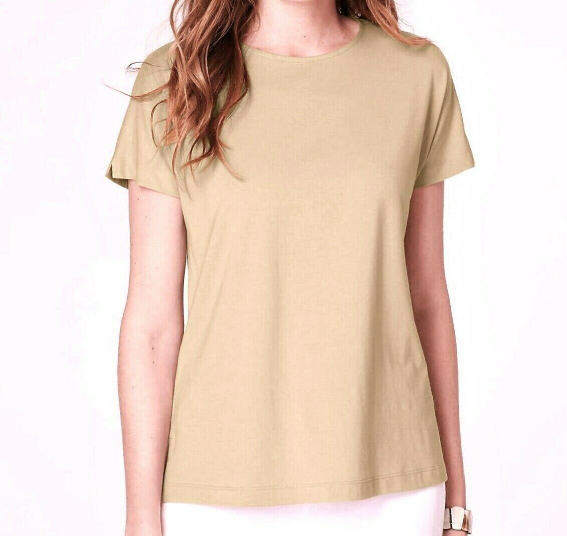 J Jill Top Pullover XL Beige Luxe Supima Short Slv Tee NEW Relaxed May F... - $49.00