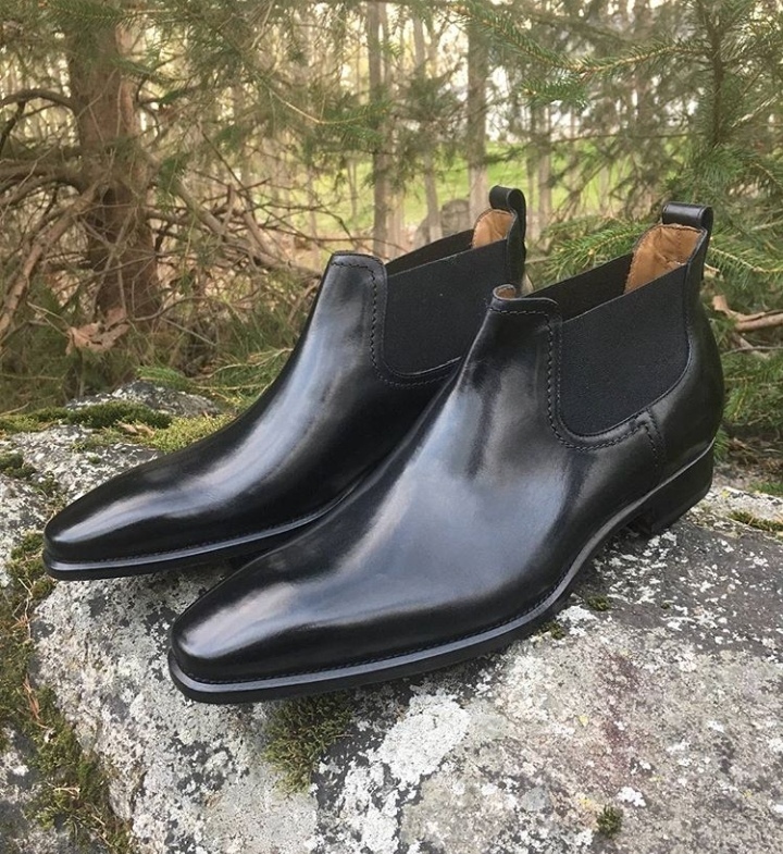 New handmade Men's Half Ankle Chelsea Boot,Men's Black Leather Chelsea Casual B