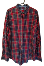 IZOD Men&#39;s Red Blue Plaid Long Sleeve Button Down Shirt XL - $14.60