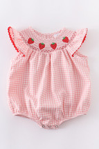 Boutique Strawberry Smocked Baby Girls Pink Bubble Romper Jumpsuit - £14.41 GBP