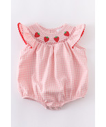 Boutique Strawberry Smocked Baby Girls Pink Bubble Romper Jumpsuit - £14.25 GBP