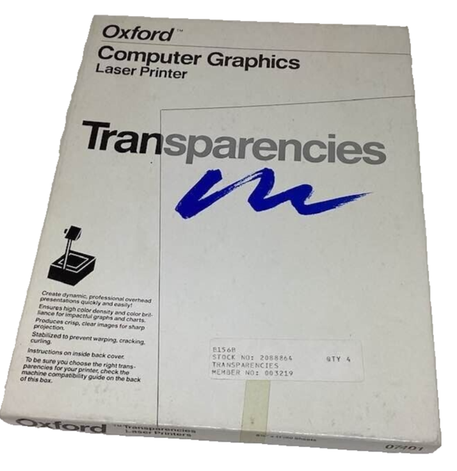 Oxford Computer Graphics Laser Printer Transparency 8 1/2 x 11 Sheets 07... - $14.36