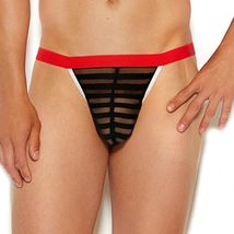 Elegant Moments Men&#39;s Striped Mesh Pouch G-String Black One Size Fits Most - £18.04 GBP