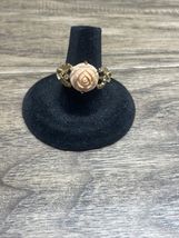 Vintage 1970s Avon Gold Tone Rhinestones Pink Rose Leaves Ring Size 6 KG JD - $14.84