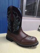 Elegant Fashionable Rock Cowboy Boots Pu Leather Handmade Buckle Low Heel Motorc - £53.71 GBP