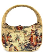 Vintage Sewing Bag Purse  Knitting Tote Wicker Frame Floral Fabric Large... - $39.20