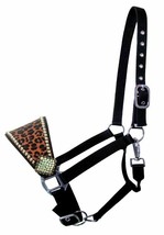 Nylon Bronc Horse Halter Cheetah Printed Leather Noseband w/ Crystal Rhi... - $38.80