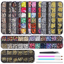 9 Boxes Nail Rhinestones Glitter Gems Diamonds Studs Crystals Sequins Kit - $10.45