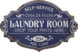 Creative Co-Op Distressed Blue Vintage Metal Laundry Room Decorative Wall Sign. - £27.01 GBP