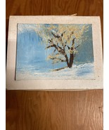 Colorful original abstract oil painting Tree Winter Scene Gold Blue - £2,346.77 GBP
