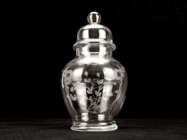 Urn Shaped Apothecary Jar w/Lid, Sickles Glass Cutters, Etched Flowers, SKL-11 - £15.46 GBP