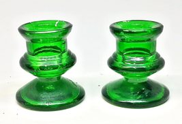 Set of 2 Glass Taper Candle Holders 2.25 Inches Tall (Green) - £13.42 GBP