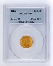 1906 Gold G$2.50 Liberty Head Graded by PCGS as MS64! Gorgeous Quarter Eagle! - £737.74 GBP