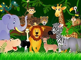 Cartoon Jungle Animals Wall Mural Non-Woven Photo Wallpaper Made in Europe for K - £148.80 GBP