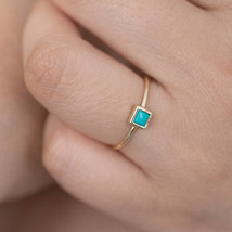 925 Sterling Silver Single Stone Ring Geometric Square Rectangle Turquoises Ston - £11.46 GBP