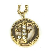 Vintage Signed Avon Sparkling Initial Necklace Letter F Gold Tone - £7.84 GBP