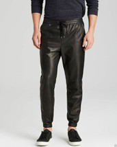 Stylish Casual Wear 100% Real Lambskin Leather Designer Black Joggers Pant - £83.32 GBP