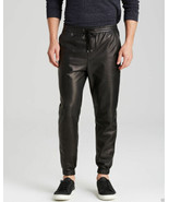 Stylish Casual Wear 100% Real Lambskin Leather Designer Black Joggers Pant - $1,970.38 MXN