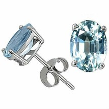 1.00 Carat 6x4mm 14K Solid White Gold Aquamarine Oval Shape Stud Earrings Push - £59.79 GBP