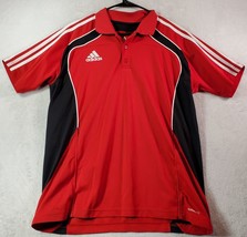 adidas Polo Shirt Mens Large Red Black 100% Polyester Short Sleeve Logo Collared - £16.13 GBP