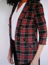 Maurices Women&#39;s Red/Black Plaid Triple Button 3/4 Sleeve Blazer ~S ~ - £18.78 GBP