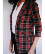 Maurices Women&#39;s Red/Black Plaid Triple Button 3/4 Sleeve Blazer ~S ~ - £18.37 GBP